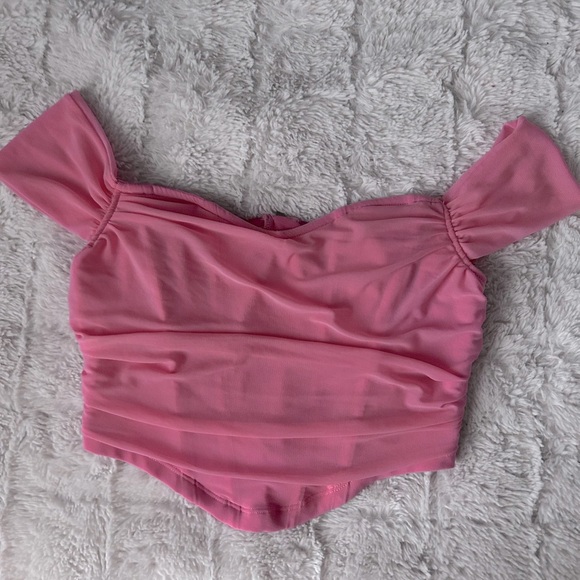 Off the shoulder, pink mesh corset top with a zipper back. Brand SHEIN. - Picture 1 of 3